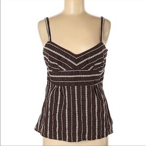 Ann Taylor Loft Brown and White Striped‎ Embroidered Spaghetti Strap Tank Size 4